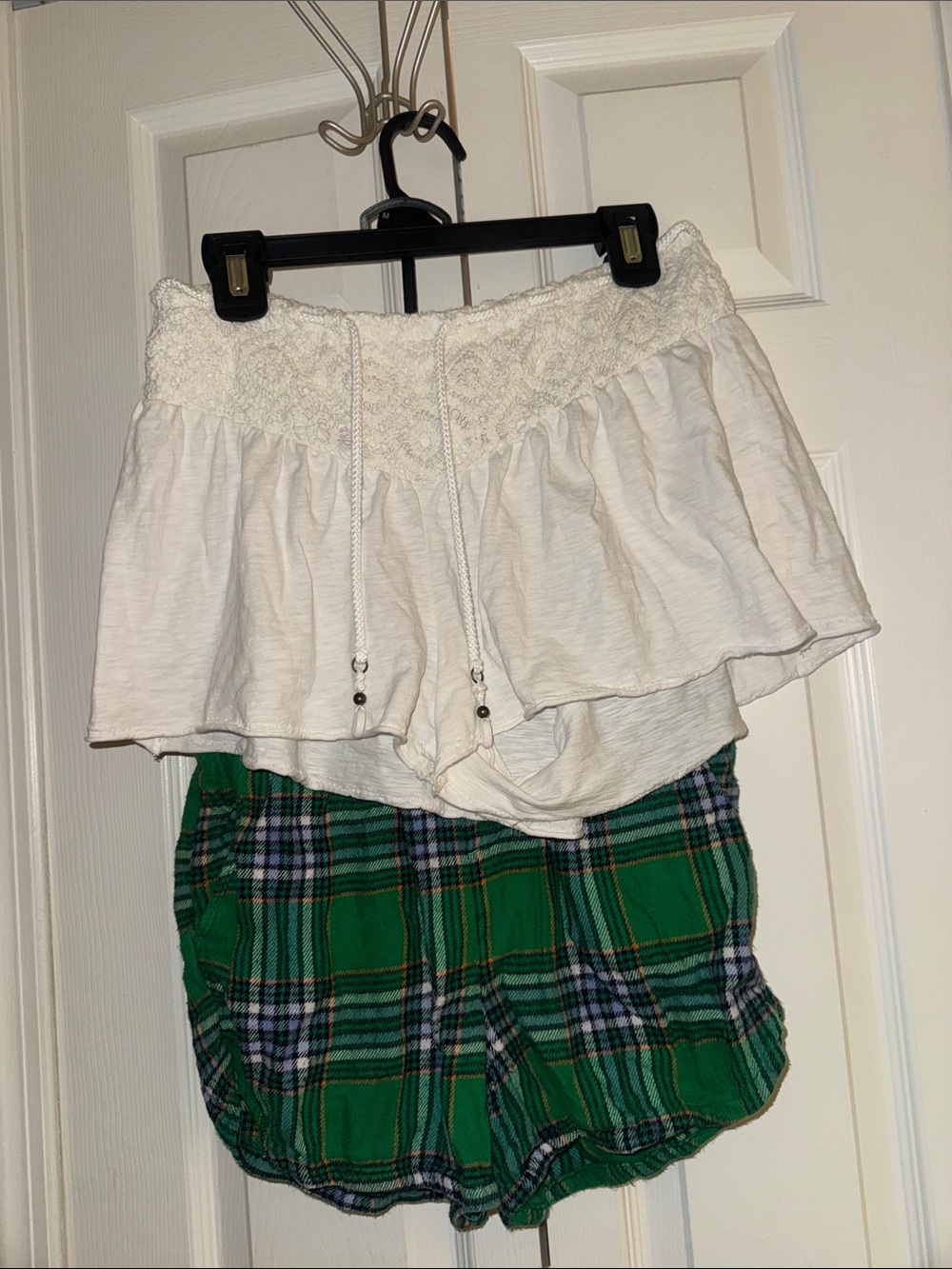 aerie Green Plaid Short and White Eyelet Skort Set
